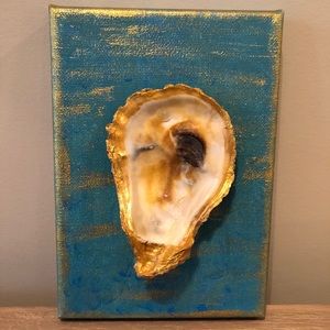 Oyster shell on painted canvas. Handmade